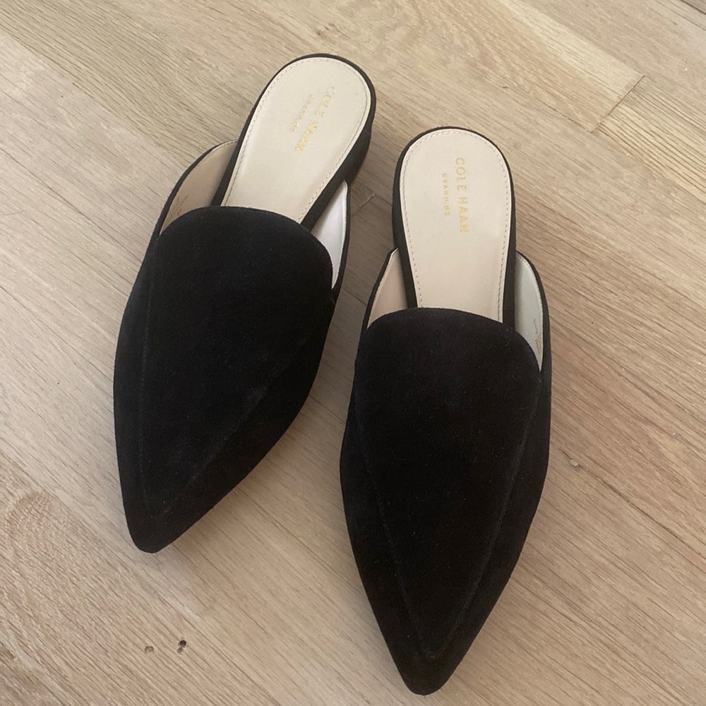 Cole Haan black suede mules. Size 9